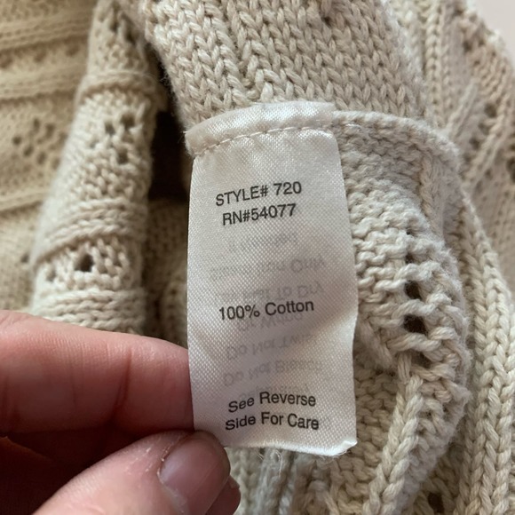 CABI Cream Beige Cotton Crochet Knit Open Front Circle Shawl Cardigan Sweater - Picture 14 of 16